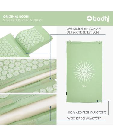 Bodhi Acupressure Set Vital - Acupressure Mat & Pillow for Self-Massage Relaxation & Blood Circulation - Pastel Green with Bag | International Shipping - Buy Online on GoSupps.com