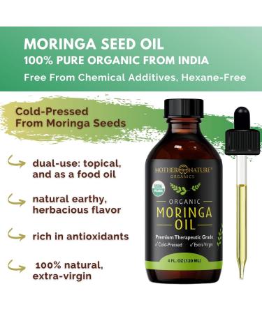 Organic USDA Certified Moringa Oil - 100% Pure Cold Pressed & Unrefined Vegan Oil - Natural Moisturizer for Skin, Face, Body & Hair - 4oz - by Mother Nature Organics - Buy Online on GoSupps.com