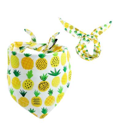 VIPITH Dog Bandanas, Double Sided Spring Summer Dog Bandana & Matching Scrunchie Hairband Set Printed with Pineapple, Triangle Dog Scarf Bib Kerchief for Small Medium Large Dogs Cats Pets Green Yellow