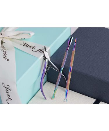Stainless Steel Chameleon Cuticle Nippers with Pusher Set - Colorful (3pcs) - Buy Online on GoSupps.com
