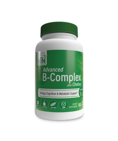 Health Thru Nutrition Advanced B-Complex Complete Plus Choline - Vegan | Energy Cognition & Metabolic Support | High Potency with 550mg Choline B12 Biotin and More | Non-GMO (Pack of 60)