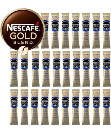 Nescafe Gold Blend Decaf Coffee Sachets Individually Wrapped 30 x 1.8g Bundle with Refillable Silver Window Lid Tin and Latte Spoon Set - For Home Desk or Travel - Buy Online on GoSupps.com
