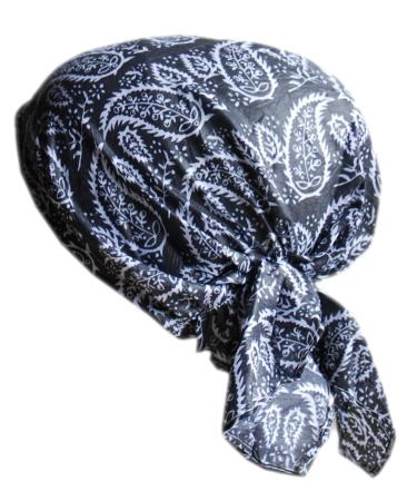 Cool4 Summer Headscarf Beach Bandana Sea Beanie Sun Sun Protection Hat Chemo Cap A04 Anthracite with Paisley Floral Pattern