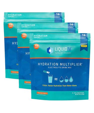 Liquid I.V. Hydration Multiplier - Tropical Punch - Hydration Powder Packets | Electrolyte Drink Mix | Easy Open Single-Serving Stick | Non-GMO | 48 Sticks 16 Count (Pack of 3)
