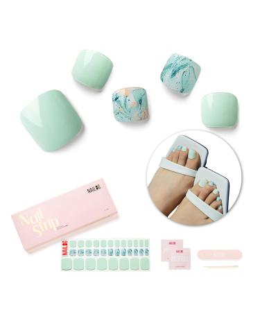 Nailog Semi Cured Gel Nail Strips toen nail polish stripes with glossy gel finishing 32 pieces long loading pedi nail wrap Summer Breeze