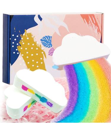Bathing bombs topind lively rainbow cloud-spa bathroom bomb gift gift Natural moisturizing water and release with colorful bubble vegan sparkling pool salts for children (2 pieces)