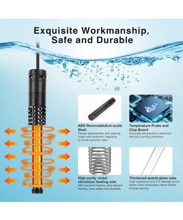 AQQA Aquarium Heater 300W/500W/800W/1000W/1200W - LED Display Over-Temperature Protection for Fresh & Saltwater Aquariums - Buy Online on GoSupps.com