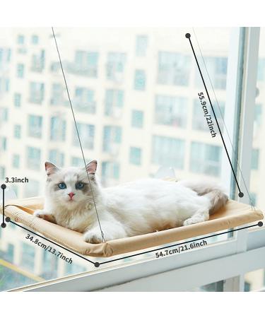 Cat Hammock Perch - Window Bed Seat Shelf for Indoor Cats | Safety Resting Shelf for 2 Cats | 360 Sunny Seat Space Saving Cat Bed (Khaki) - Buy Online on GoSupps.com