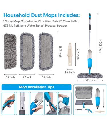 EXEGO Microfiber Spray Mop | 360 Degree Spin | Hardwood & Laminate Floor Cleaning | 3 Washable Mop Heads | Blue - Buy Online on GoSupps.com