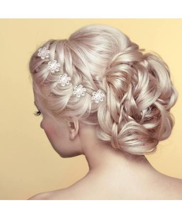 Parieo Pearl Hair Pins 10 Pieces Spiral Twist Hair Clips with Diamond Flower Crystal for Women's Wedding Accessory Party Decoration - Buy Online on GoSupps.com