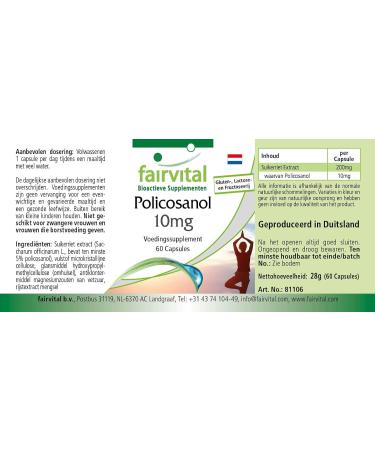 Fairvital | Policosanol 10mg - 2 months - VEGAN - High dosed - 60 capsules - Buy Online on GoSupps.com