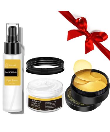 Snail Mucin Power Essence Set 3PCS Snail Mucin Serum+Snail Mucin Moisturizer+Snail Hydrogel Eye Patch Korean Skin Care Set for Hydrating Dark Circles Undereye