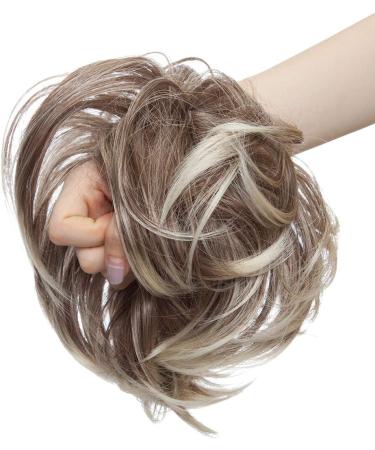Tousled Messy Bun Hair Extension Ponytail | Synthetic Chocolate Brown & Bleach Blonde Updo Scrunchie for Women - Buy Online on GoSupps.com