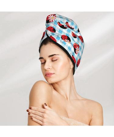 Flowers and Lady Bugs Microfiber Hair Towel Soft Super Absorbent Wrap | Quick Dry Coral Velvet for Long Curly & Thick Hair - Buy Online on GoSupps.com