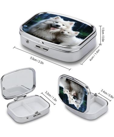 Pill Box with Dog Print - 2 Compartment Portable Medicine Organizer for Pocket or Purse - Decorative Metal Pill Case - Buy Online on GoSupps.com