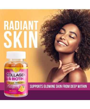 Extra Strength Collagen Gummies with Biotin for Hair, Skin & Nails - 60 Gummy Vitamins with Hydrolyzed Peptides & Vitamins E, C, Zinc - Non-GMO Formula for Women & Men - Buy Online on GoSupps.com