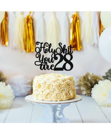 Happy 28th Birthday Cake Topper 28 & Fabulous Cheers to 28 Years Cake Decor Funny 28th Birthday Decorations Men Women Black Glitter - Buy Online on GoSupps.com