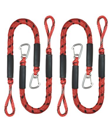 4 Pack Bungee Boat Dock Line with Stainless Steel Clip 3FT Mooring Rope Boat Accessories Docking Lines PWC Dockline for Boats Kayak Jet Ski Pontoon Canoe Power Boat WaveRunner(Red&Black)