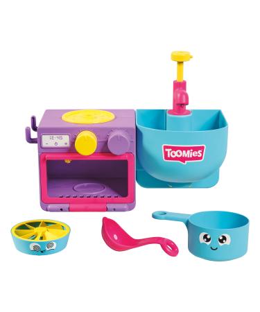 Toomies E73264 Bubble & Bake Bathtime Bath Toddlers Kitchen Themed Bubble Making Toy 2 in 1 Set Kids Water Play Suitable for 18 M & 2 3 & 4 Year Old Boys & Girls Multicoloured 21 X 28 X 15 cm