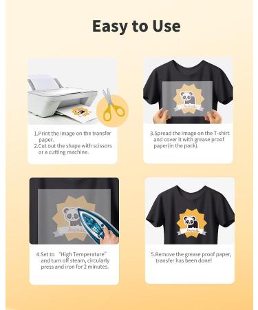Hiipoo Heat Transfer Paper 8.5x11 - 10 Sheets Printable Iron-on Transfer Paper for Dark T-Shirts - Washable Inkjet Printer Transfer Paper - Buy Online on GoSupps.com