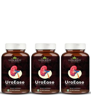 VEDIKROOTS UroEase Ayurvedic Herbal Supplement to Help Maintain Kidney Health & Uric Acid Level Provides Support to Manage Urinary Tract 60 Veg Capsules (Pack of 3)