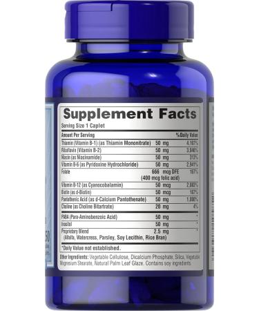 Puritan's Pride Vitamin B-50 Complex 250 Caplets - Energy Metabolism Support - Buy Online on GoSupps.com