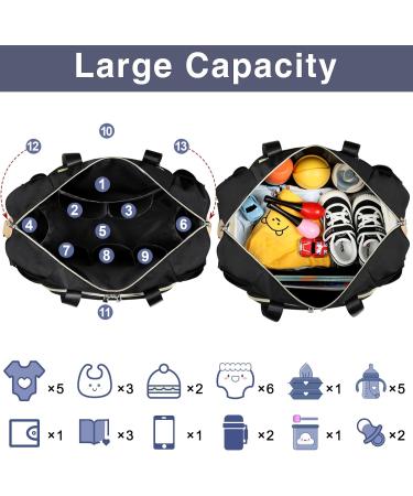 Multifunctional Diaper Bag for Babies - 7 Pieces Large Black Mom Bag with Organizer Portable Diaper Pad & Pacifier Pocket - Ideal for Travel & Hospital - Buy Online on GoSupps.com