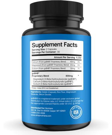 Nutriana Keto Diet Pills for Women and Men - 30 Day Supply of Keto Supplements with Bhb Salts for Ketosis and Exogenous Ketones - Buy Online on GoSupps.com