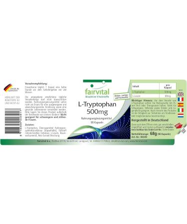 Fairvital | L-Tryptophan 500mg - VEGAN - Highly dosed - 90 capsules - essential amino acid - Buy Online on GoSupps.com