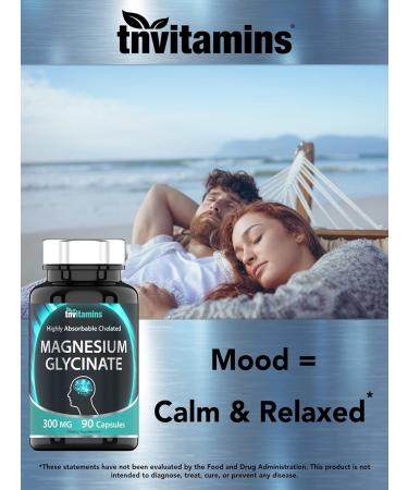 Chelated Magnesium Glycinate Capsules 300mg (90 Count) | Highly Absorbable for Calm Sleep & Stress Support | TNVitamins - Buy Online on GoSupps.com