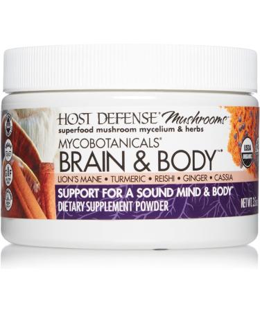 Host Defense, MycoBotanicals Brain & Body Powder, Support for Brain, Heart and Digestive Health, Mushroom Supplement, Plain, 3.5 Ounce