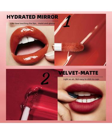 Rechoo 2in1 Lipstick Set - 6Pcs Double Brush Matte & Glossy Liquid Lipstick for Women | Waterproof Long-Lasting Nude & Rosa Red Lip Ink - A-Set A - Buy Online on GoSupps.com