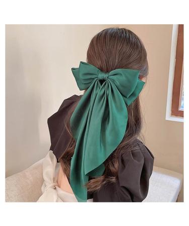 Boho Satin Hair Bow Long Bow Hair Clips Band Hair Clips Clip Large Plain Hair Bun Hair Pin French Hair Clip Scrunch ies Horse Tail Accessories (Green)