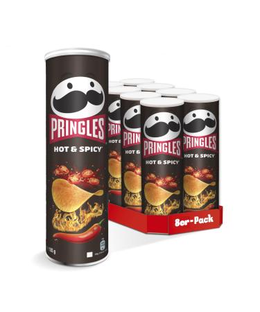 Pringles Hot & Spicy (8 x 185 g)-the irresistible snack classic in the practical box-extra hot chips with hot pepper taste-pop.Play.Eat.185 g (8 Pack)