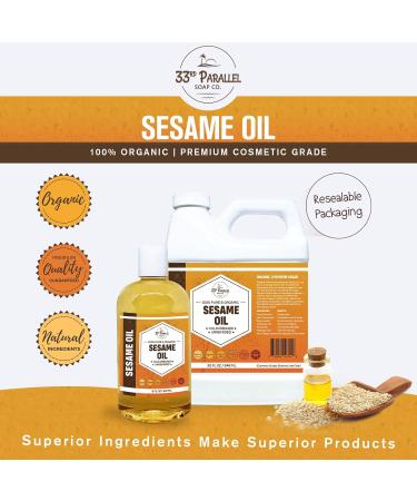 Organic Sesame Oil 8 oz - Premium Cold Pressed 100% Pure for Skin Hair & Soap Making | Unrefined Essential Oil Carrier | Bulk Available - Buy Online on GoSupps.com