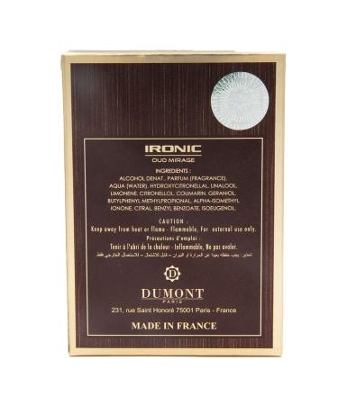 Dumont Ironic Oud Mirage Pour Homme - 3.4oz - Eau De Parfum - Men s Luxury Perfume with Tobacco Leather Woodsy & Masculine Scent - Long Lasting Cologne Mist & Body Spray - for Him - Buy Online on GoSupps.com