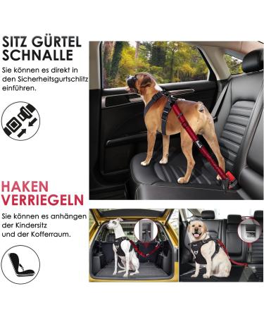 Eyin 3-in-1 Dog Seat Belt - Reflective Elastic Nylon Compatible with All Breeds & Car Seats 90cm Red - Safe Travel Solution - Buy Online on GoSupps.com