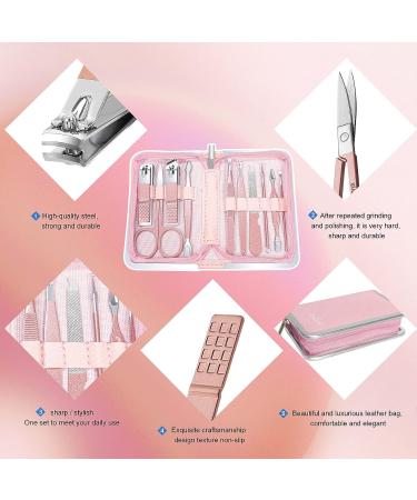 Women's Manicure Set 10 in 1 Nail Clipper Kit with Luxury Leather Bag - Pink | Travel-Friendly & Great Gift Choice - Buy Online on GoSupps.com