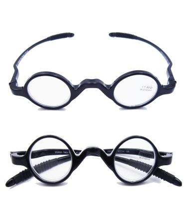 Agstum TR90 Small round eyeglasses retro Reading Glasses Readers 32-30-135 +1.50 Shiny Black