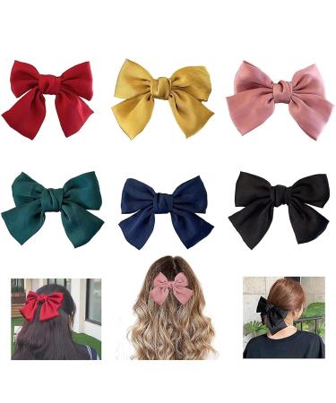 Buy Big Bowknot Hair Clips - 6 Large Loop Hair Accessories for Women Girls & Schoolgirls - Vibrant 6 Color Set - Buy Online on GoSupps.com