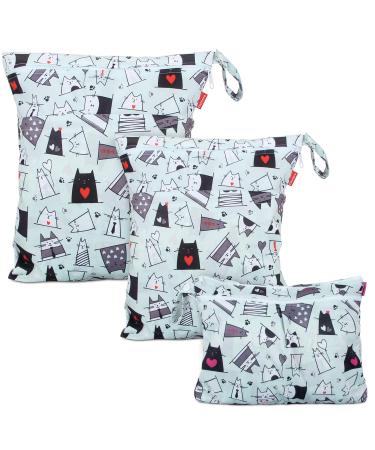 Damero 3 pieces of diaper bag Wetbag reusable nast pockets for on the go wetbag diaper bags for babies diapers dirty clothes and other accessories (cat)