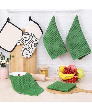 dinio 100% Cotton Waffle-Weave Kitchen Dish Cloths Ultra Soft Absorbent Quick Drying Dish Towels Green 34x34cm - Buy Online on GoSupps.com