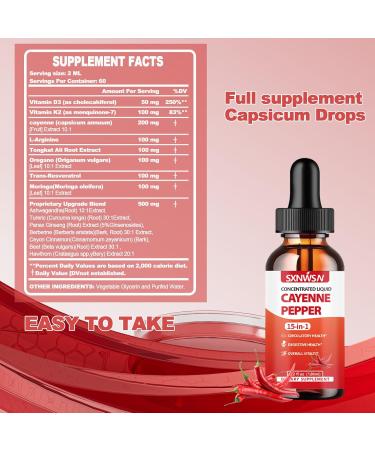 SXNWSN 15-in-1 Cayenne Pepper Liquid Drops - Concentrated Formula with Vitamin D3/K2 & Herbal Extracts | 4.2 fl oz for Circulatory Support & Digestive Support  - Buy Online on GoSupps.com