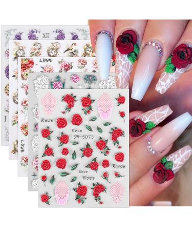 JMEOWIO 3D Spring Flower Nail Art Stickers - 5 Sheets - Buy Online on GoSupps.com