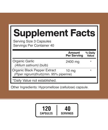 Garlic Capsules Organic 2400mg & Organic Black Pepper Extract  Garlic Supplements  Garlic Pills  Garlic Capsules  Garlic Extract Alternative to Garlic Oil  Garlic Softgels  Garlic Tablet  120 Veg Cap - Buy Online on GoSupps.com