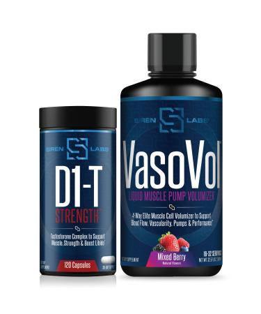 Siren Labs D1-T Strength Monster Muscle (120 Capsules) & Siren Labs Vaso-VOL Liquid Muscle Pump Volumizer (Mixed Berry)