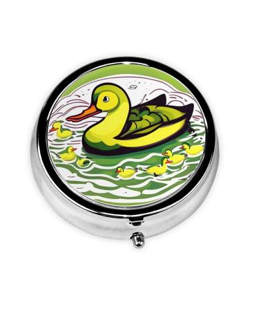 Duck Flock Gameround Pill Box 3 Compartment Round Pill Box Organizer Portable Travel Pill Box for Traveling.