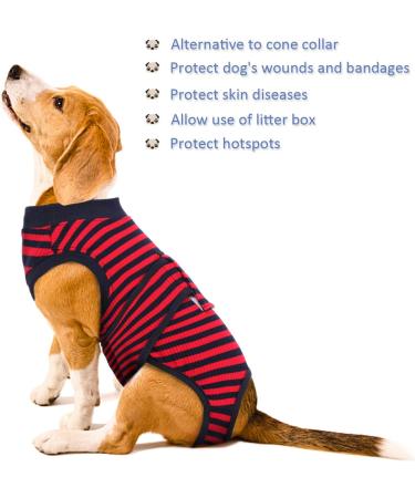 Kuoser Dog Body Suit After Surgery - Breathable & Protective Anti-Licking Recovery Outfit for Male Dogs - Red Striped Small (1 Pack) - Buy Online on GoSupps.com