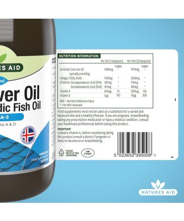 Natures Aid Cod Liver Oil Liquid 500ml - Pure & High-Quality Supplement - Buy Online on GoSupps.com