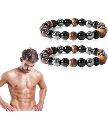 2Pcs DuraMen Power Resurrect Bracelet Stylish Triple Power Men s Steelhard Bracelet Men Steel Hard Triple Infrared Bracelet Lymph Drainage Tiger's Eye Triple Bracelet